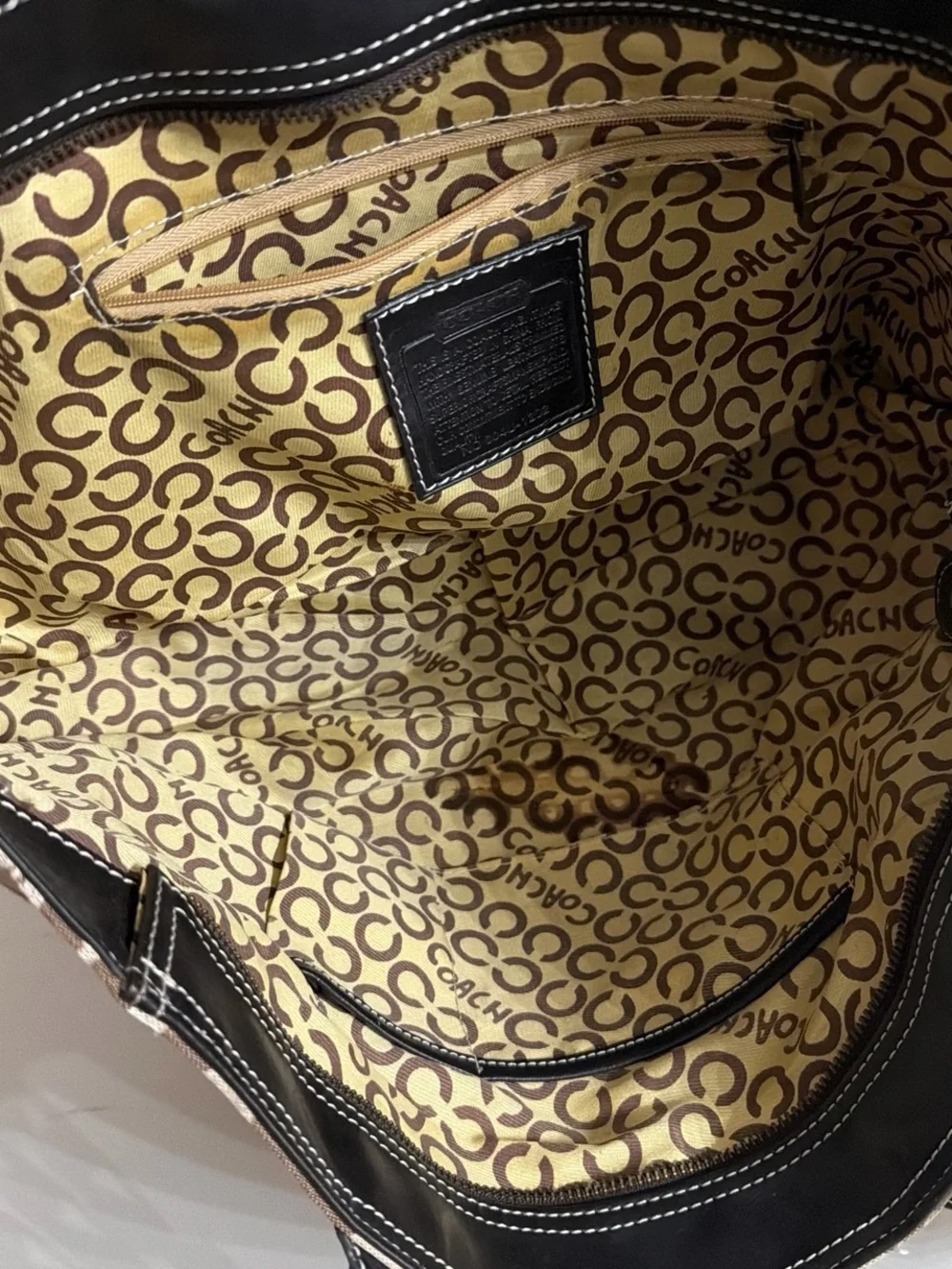 Coach Beige and Brown Signature Chain-Handle Tote